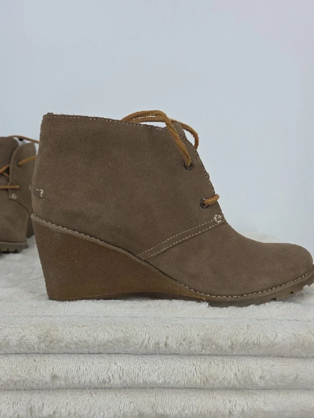 Sperry Brown Taupe Suede Wedge Lace-Up Ankle Boots